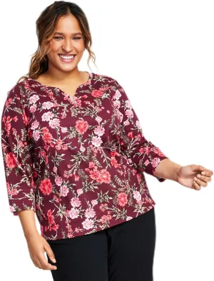 Karen S Plus Size Floral Print Top Malbec 1X