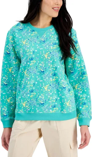 Karen S Printed Crewneck Top Coastline Teal XL