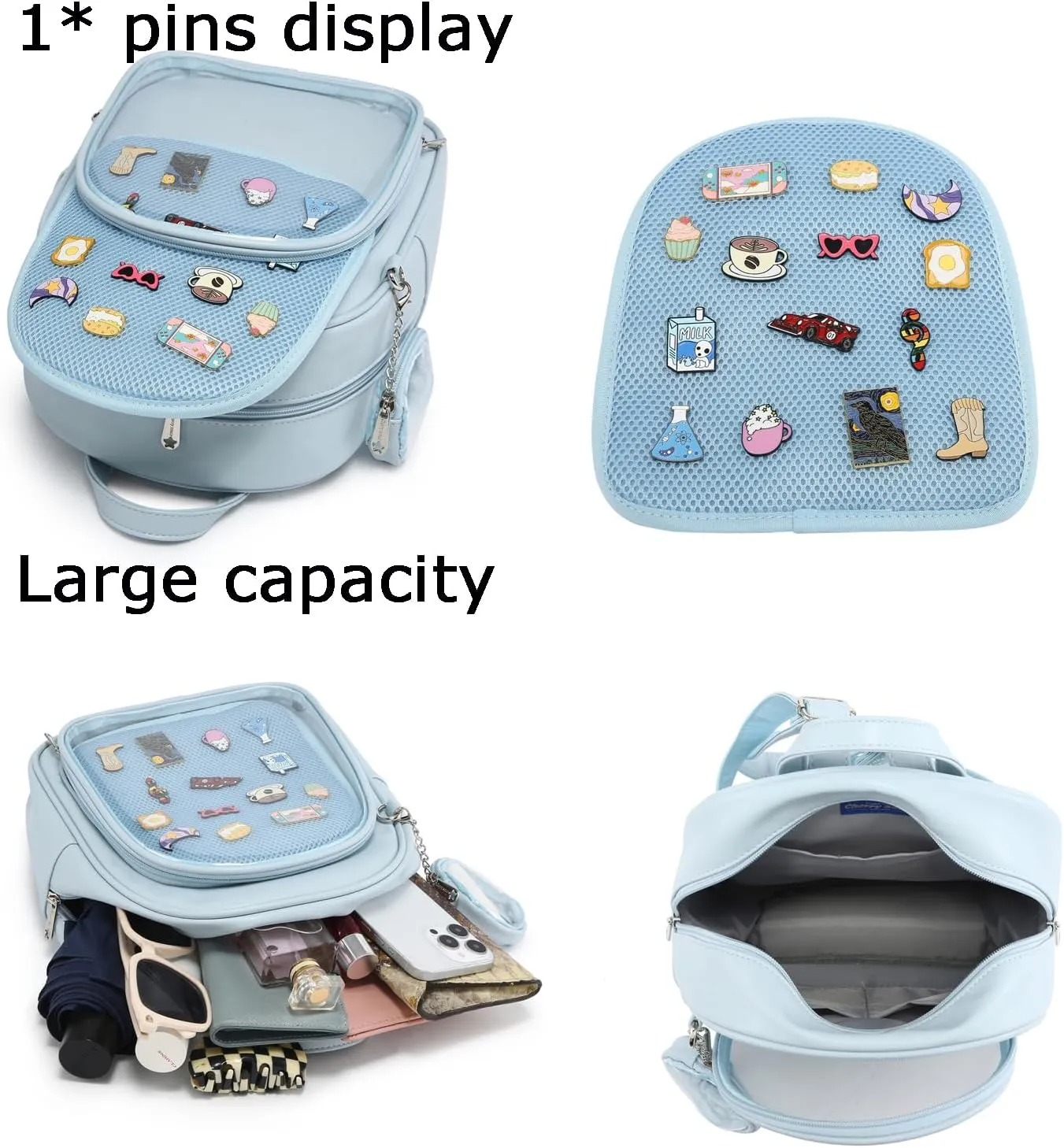 Kawaii Backpack PU Leather Ita Bag Aesthetic Cute Purse Pin Display