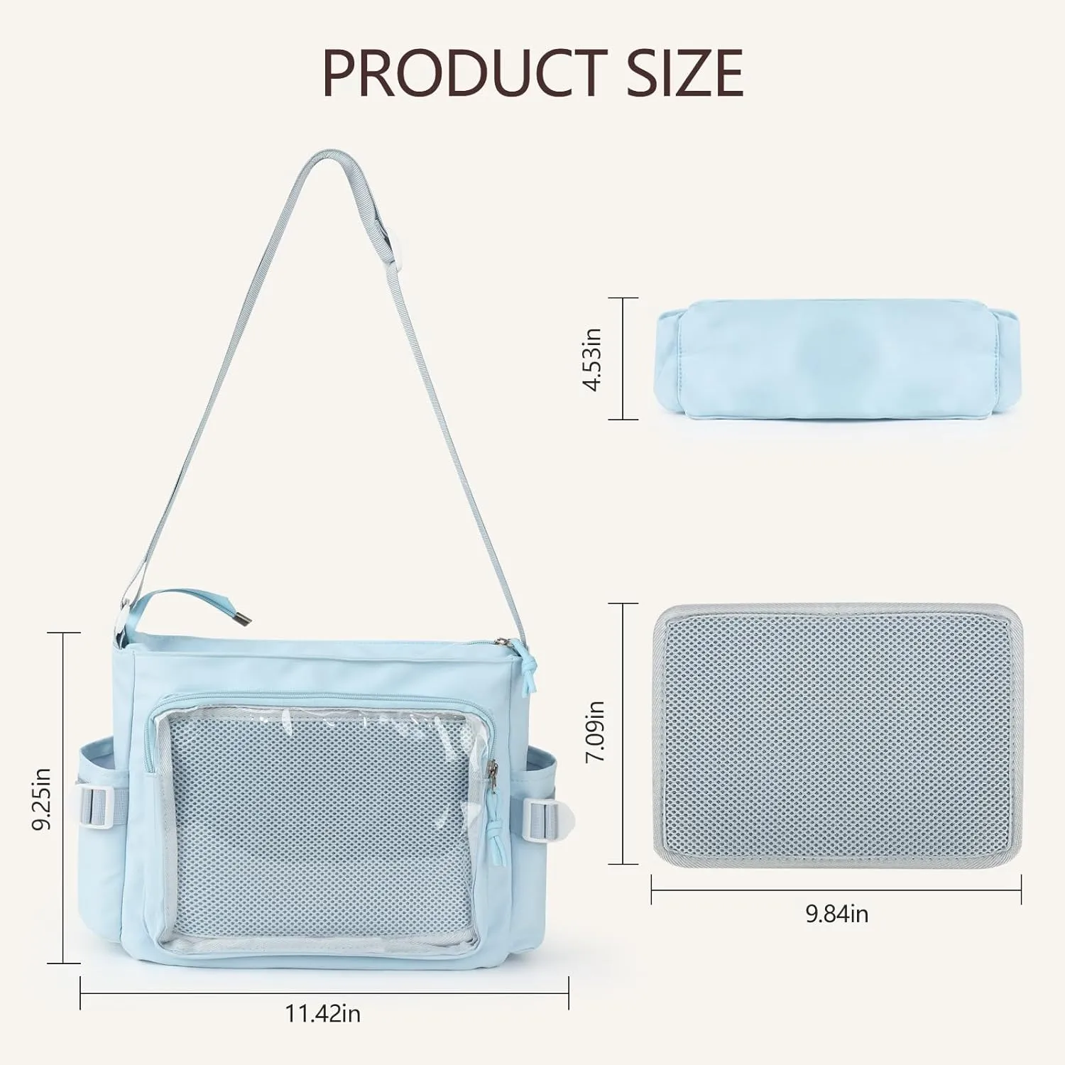 Kawaii Ita Crossbody Bag with Accessories Clear Window Display Shoulder Bag for Pins, Badges Cute Bag