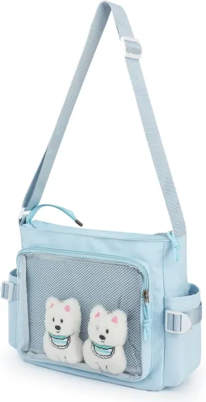 Kawaii Ita Crossbody Bag with Accessories Clear Window Display Shoulder Bag for Pins, Badges Cute Bag