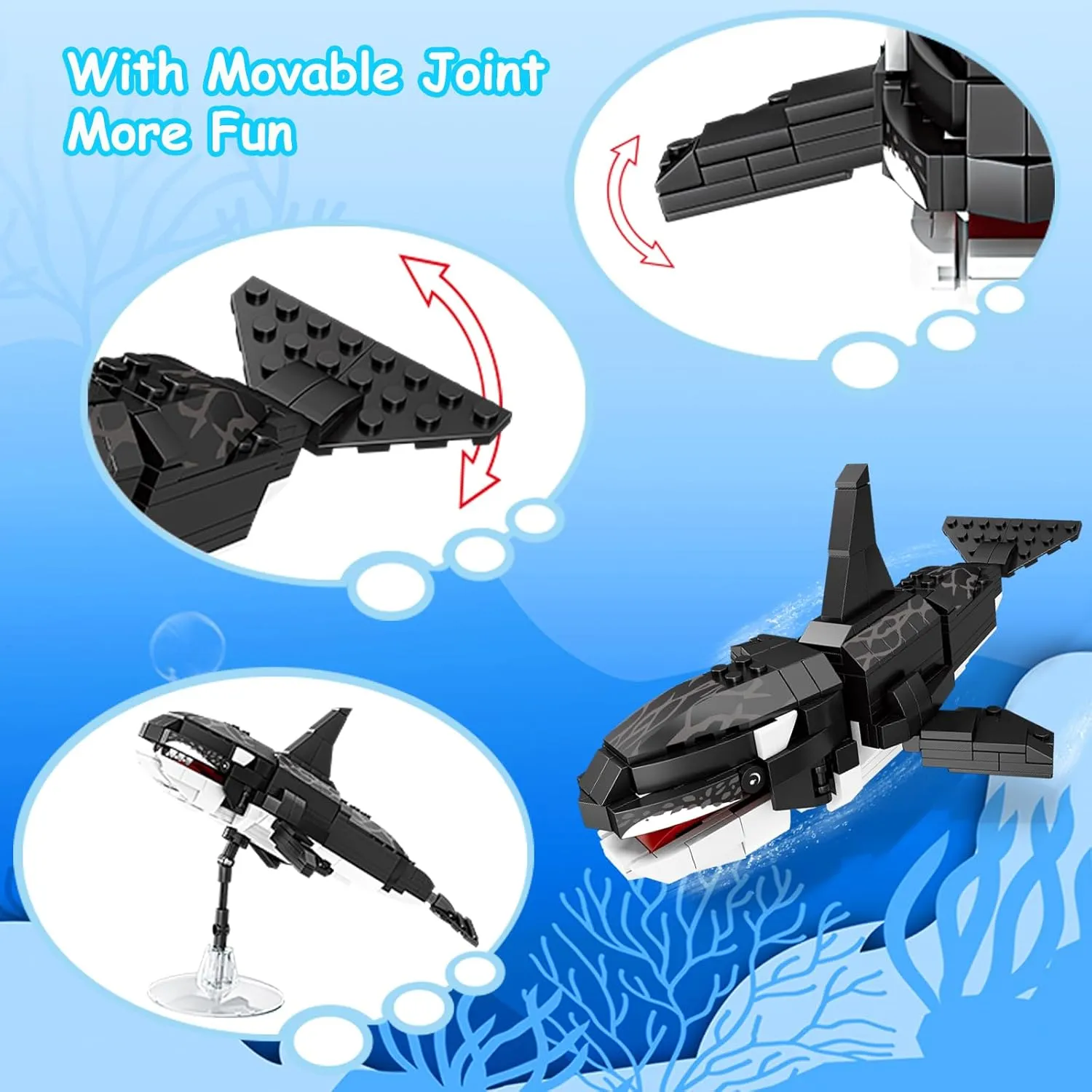 KAZI Orca Building Toy Set,Deep Sea Creatures,Ocean Animal Toys for Kids Ages 6 7 8 9 10 Plus,Gifts for Boys and Girls,Party Favors