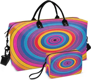 Kigai Colored Round Coil Foldable Travel Duffel Bags,Sports Duffel Bags for Men Women,Weekender Overnight Bag Gym Tote Bag with Toiletry Bag