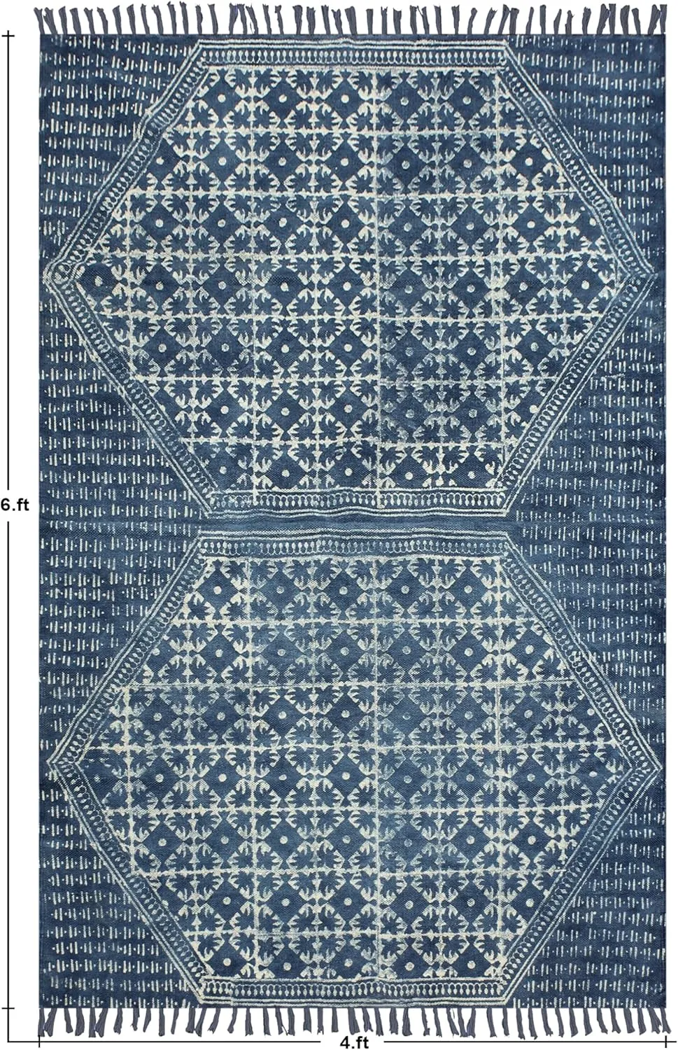Kilim Rug 10x14 Area Rug Blue & Beige Cotton Dhurrie Geometric Thick 0.19 inches Stone Easy Washable Rug Hand Wash Cotton Carpet Flatweave Rug Indoor Outdoor Rugs for Living Room, Bedroom