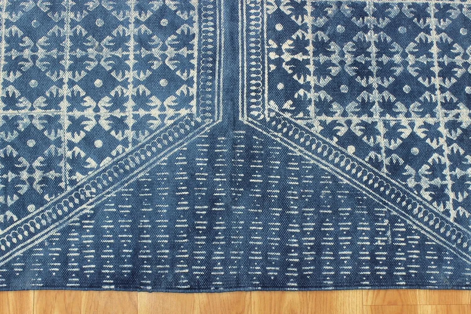 Kilim Rug 10x14 Area Rug Blue & Beige Cotton Dhurrie Geometric Thick 0.19 inches Stone Easy Washable Rug Hand Wash Cotton Carpet Flatweave Rug Indoor Outdoor Rugs for Living Room, Bedroom