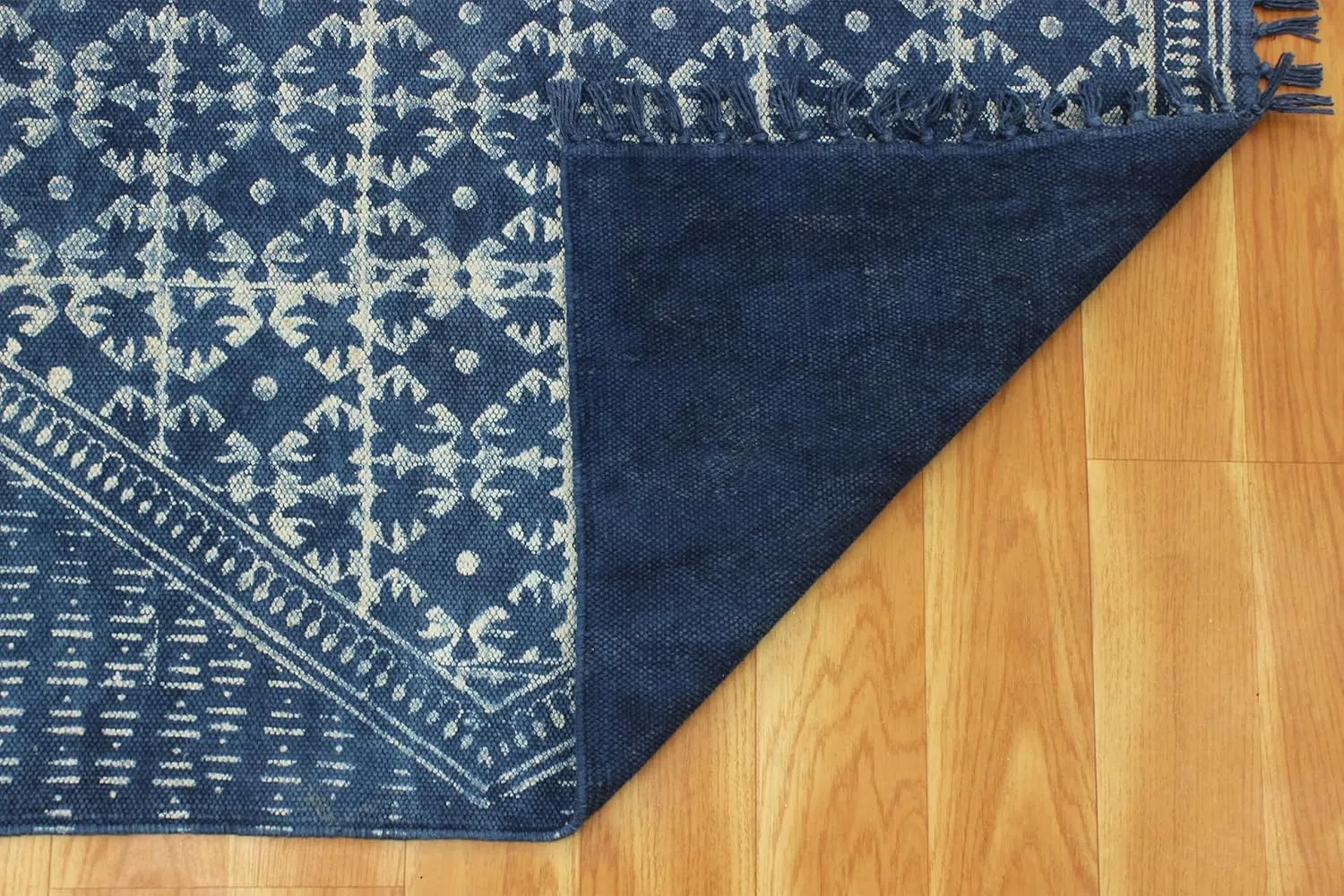 Kilim Rug 10x14 Area Rug Blue & Beige Cotton Dhurrie Geometric Thick 0.19 inches Stone Easy Washable Rug Hand Wash Cotton Carpet Flatweave Rug Indoor Outdoor Rugs for Living Room, Bedroom