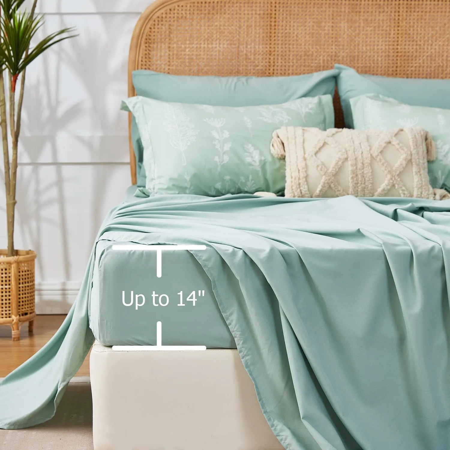 King Size Comforter Set 7 Pieces, Sage Green, Cute Floral Bed in a Bag King Boho, Soft Fluffy Bedding Sets with Comforter, Sheets, Pillowcases & Shams, All Seasons