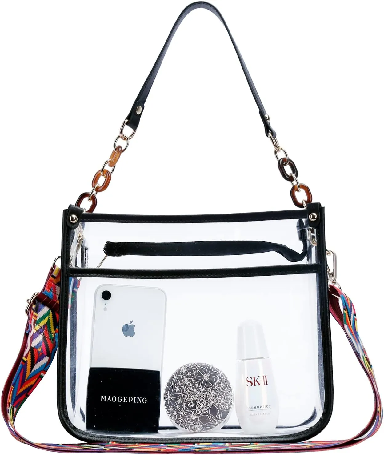 KKXIU Fashion Clear Crossbody Purse for Women and Teen Girls Stadium Approved PU Leather Concert Bag with Adjustable Strap