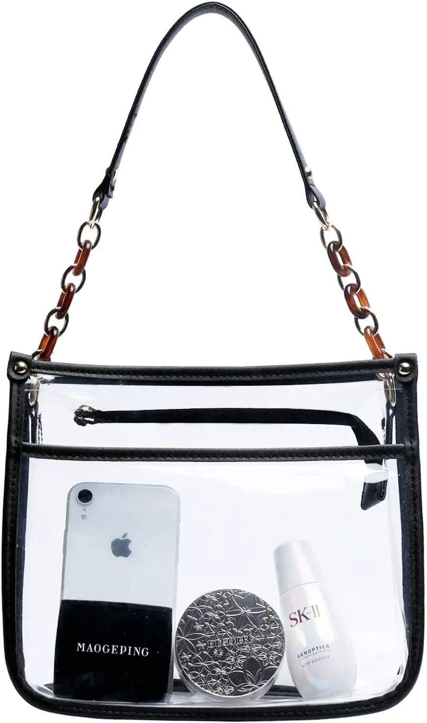 KKXIU Fashion Clear Crossbody Purse for Women and Teen Girls Stadium Approved PU Leather Concert Bag with Adjustable Strap