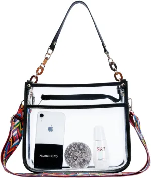 KKXIU Fashion Clear Crossbody Purse for Women and Teen Girls Stadium Approved PU Leather Concert Bag with Adjustable Strap