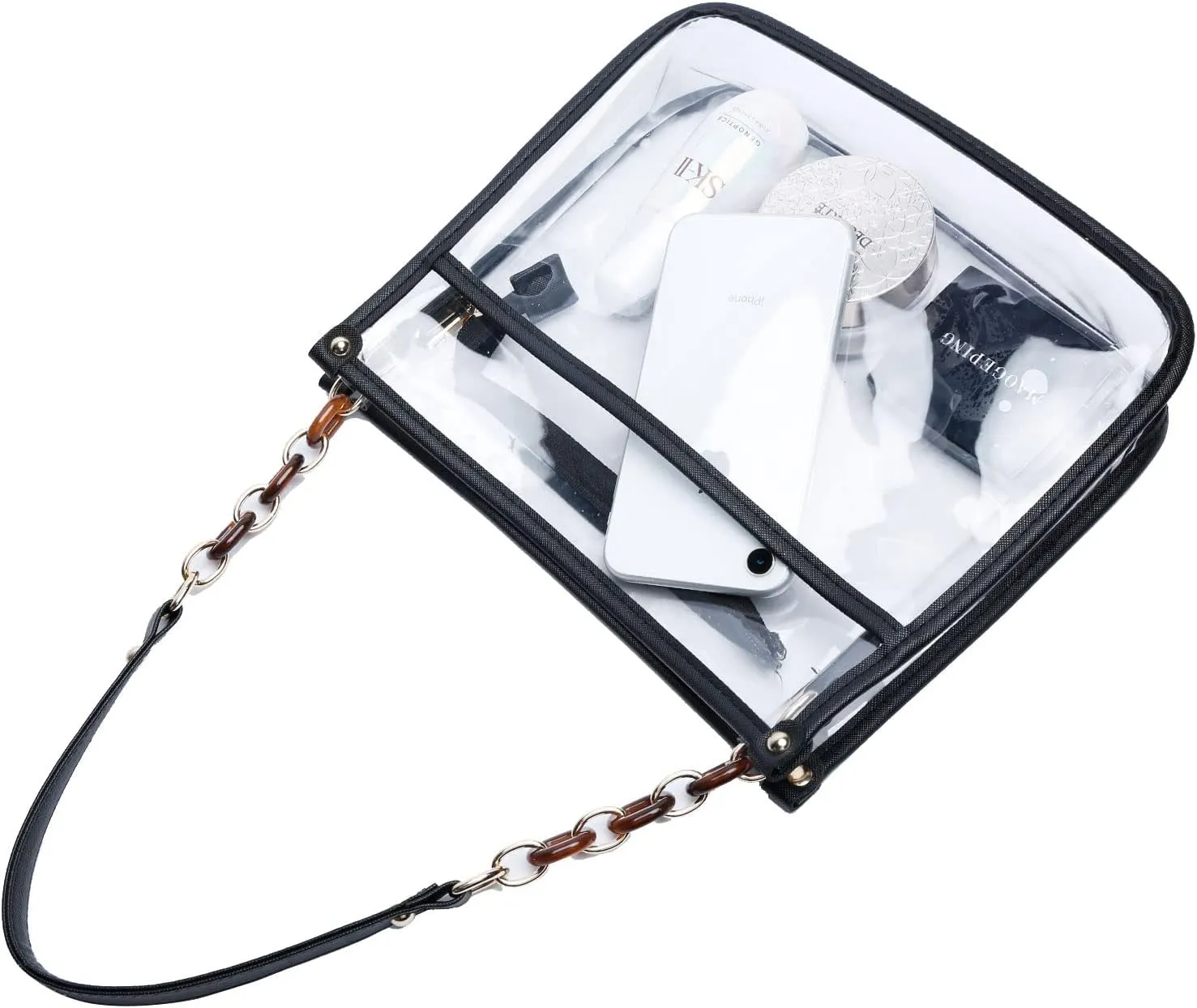 KKXIU Fashion Clear Crossbody Purse for Women and Teen Girls Stadium Approved PU Leather Concert Bag with Adjustable Strap