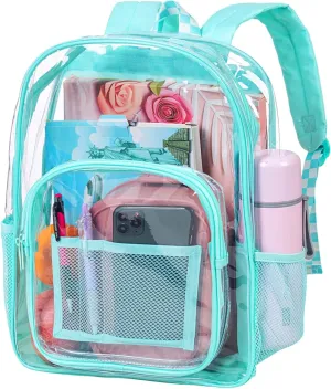 KLFVB Clear Backpack Heavy Duty, See Through Transparent Bookbag - Green One Size