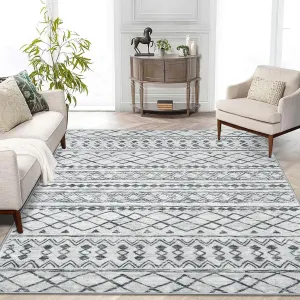 KUTA Area Rug 5x7 Grey, Washable Boho Large Living Room Moroccan Rugs Non-Slip, Ultra Soft Geometric Traditional Farmhouse Carpet for Dining Room Bedroom Dorm Office Home Décor