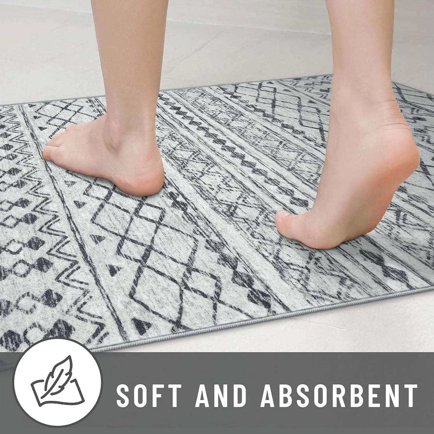 KUTA Area Rug 5x7 Grey, Washable Boho Large Living Room Moroccan Rugs Non-Slip, Ultra Soft Geometric Traditional Farmhouse Carpet for Dining Room Bedroom Dorm Office Home Décor