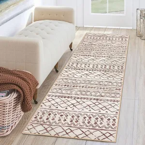 KUTA Moroccan Washable Hallway Runner Rug 2x6 Non-Slip Vintage Brown Cream Boho Runners Kitchen Rugs Ultra Soft Distressed Geometric Floor Carpet for Bedroom Laundry Living Room