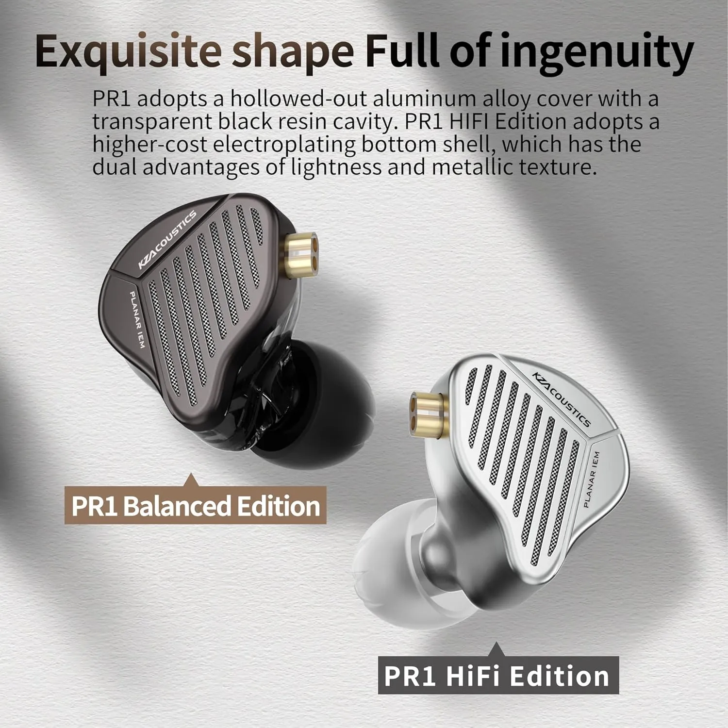 KZ PR1 in-Ear Headphones Earbuds, Large Planar Drivers HiFi Wired Earphones/Headsets for Music, KZ IEM Ear Buds for Audiphile (HiFi Edition, Without Mic)