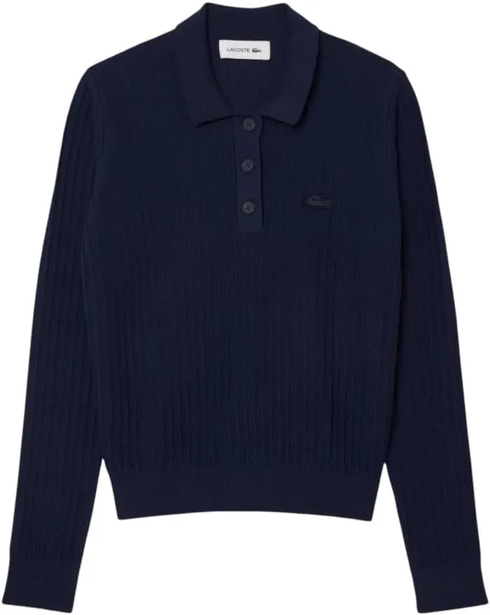 Lacoste Women's Regular Fit Ribbed Knit Polo Shirt