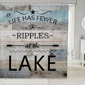 Lake Life Shower Curtain Panel,Inspirational Quotes Print Waterproof Fabric Bathroom Curtain,Lakeside Cabin Fishing Camping Teen Adult Home Decor with Hooks, 72Wx78L inch