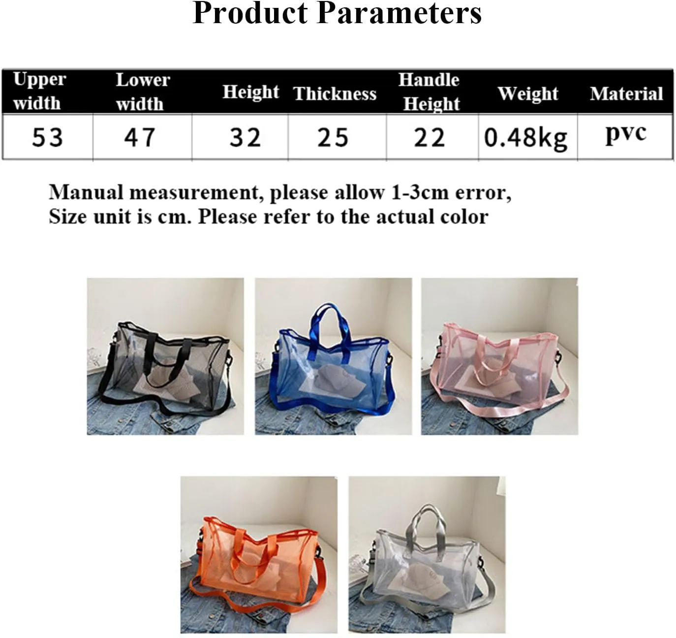 Large Heavy Duty Clear Waterproof Duffel Bag Travel Bag,Clear Weekender Bag With Zipper Handle,Beach Bag