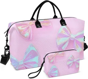 Large Travel Bag Weekender Overnight Bag Workout Bag with Toiletry Bag for Sports Foldable Colored Laser Bows