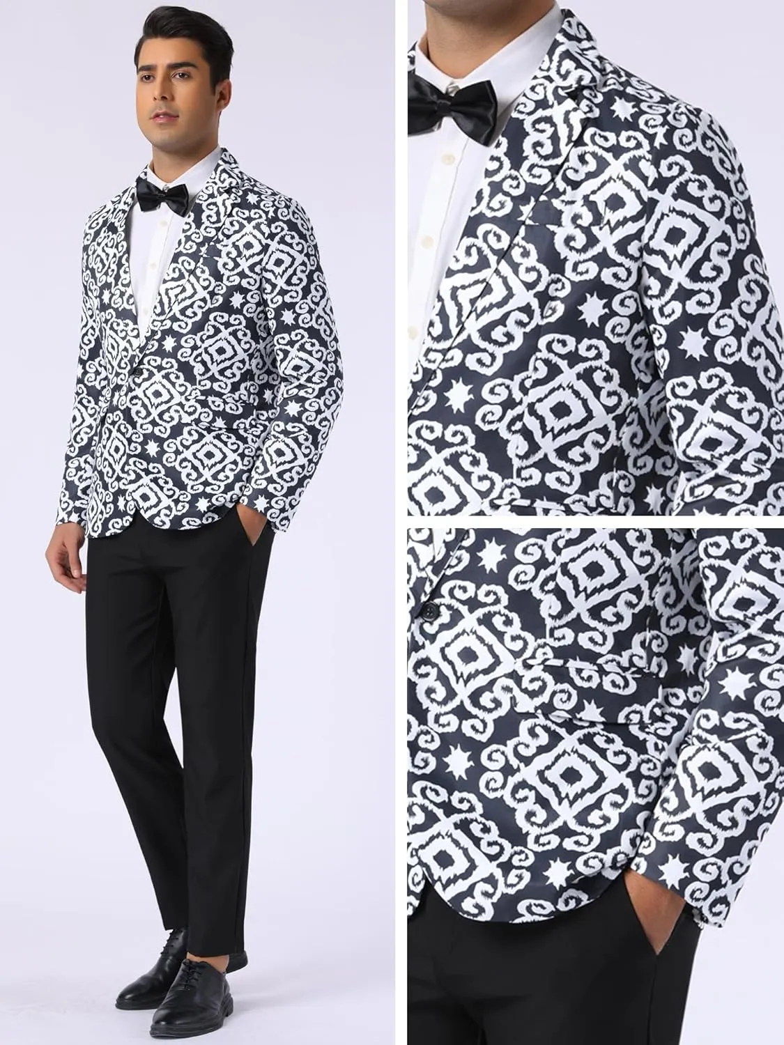 Lars Amadeus Paisley Blazer for Men's Retro Flower Printed Notch Lapel Floral Sports Coat