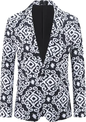 Lars Amadeus Paisley Blazer for Men's Retro Flower Printed Notch Lapel Floral Sports Coat