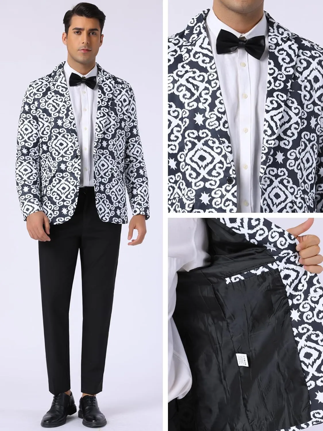 Lars Amadeus Paisley Blazer for Men's Retro Flower Printed Notch Lapel Floral Sports Coat