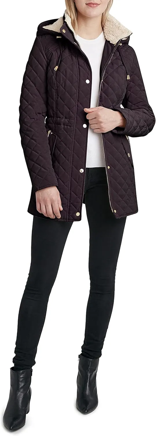 Laundry by Shelli Segal Women's 3/4 Quilted Faux Shearling Jacket with Hood