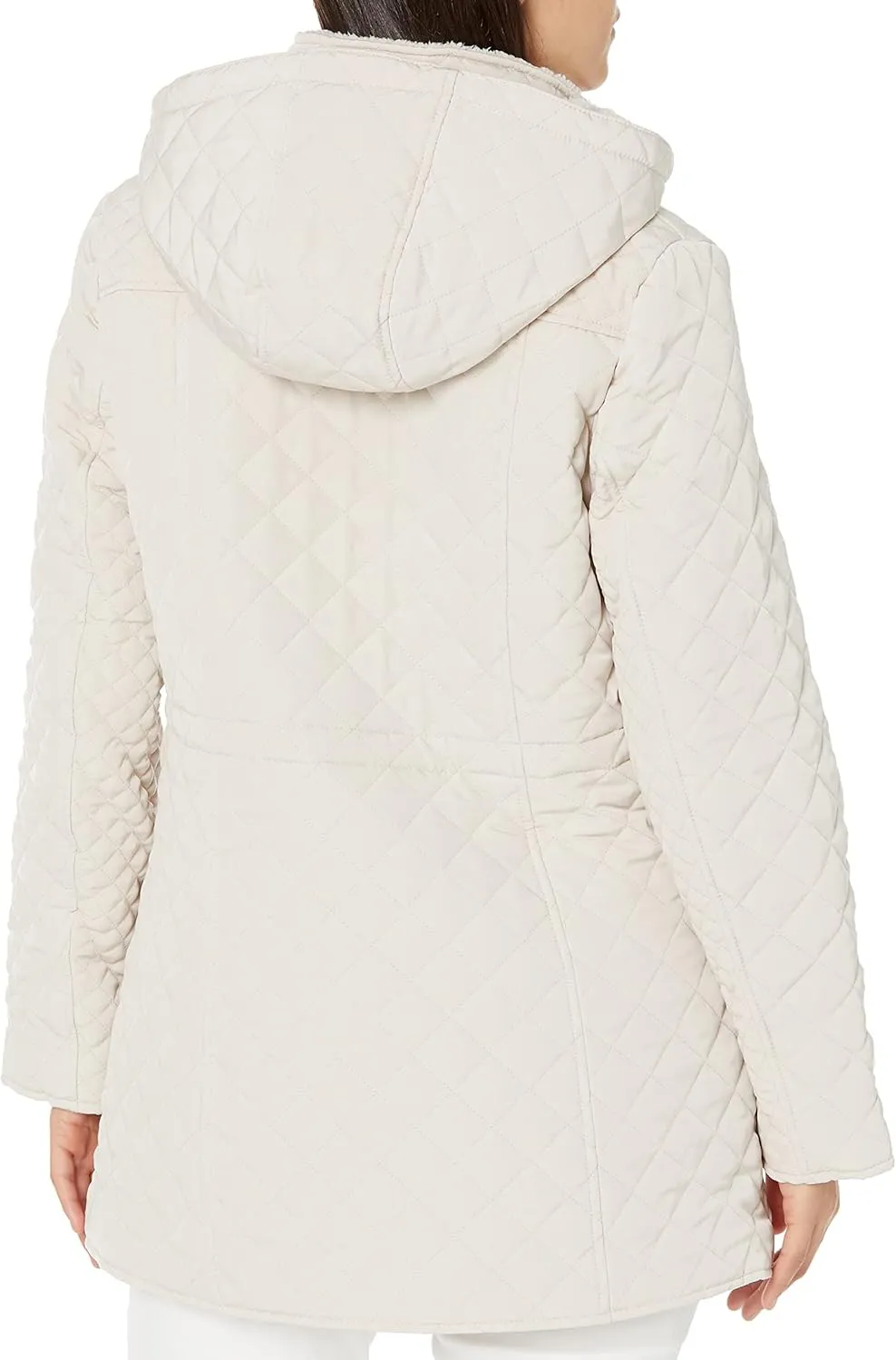 Laundry by Shelli Segal Women's 3/4 Quilted Faux Shearling Jacket with Hood