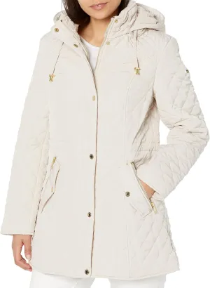 Laundry by Shelli Segal Women's 3/4 Quilted Faux Shearling Jacket with Hood