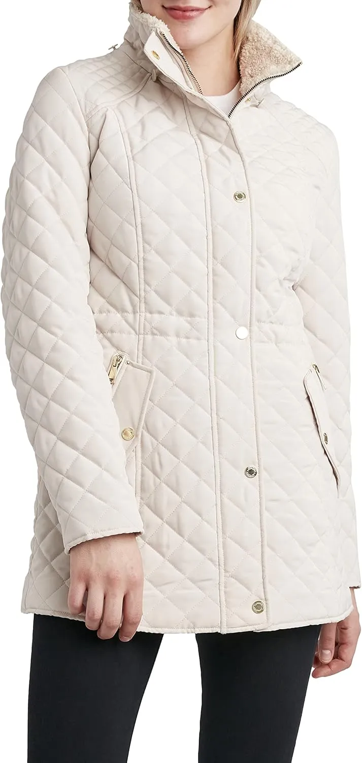 Laundry by Shelli Segal Women's 3/4 Quilted Faux Shearling Jacket with Hood