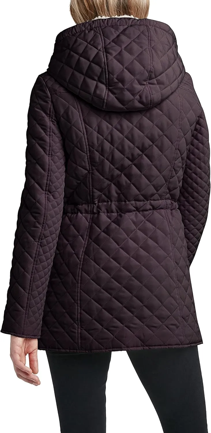 Laundry by Shelli Segal Women's 3/4 Quilted Faux Shearling Jacket with Hood