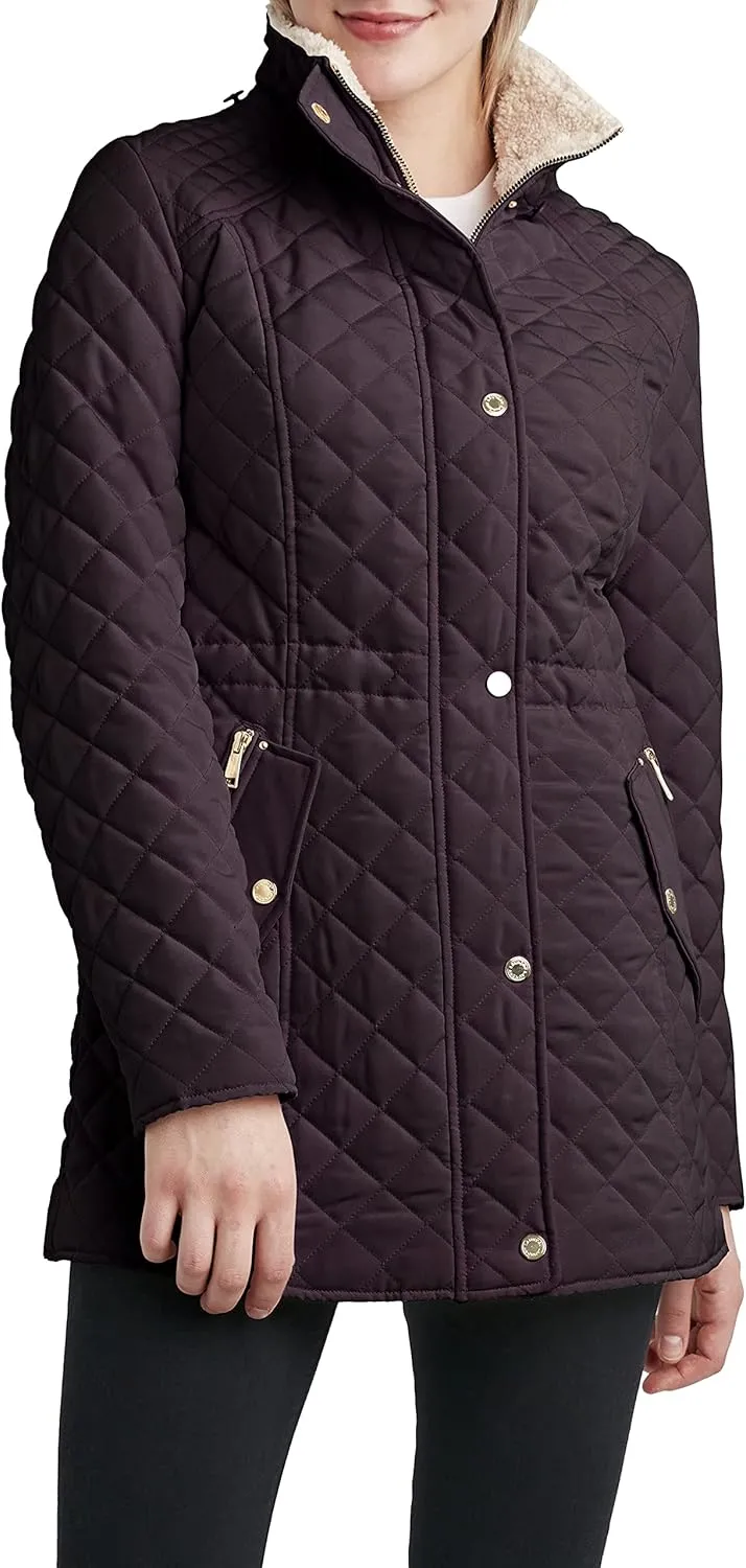 Laundry by Shelli Segal Women's 3/4 Quilted Faux Shearling Jacket with Hood