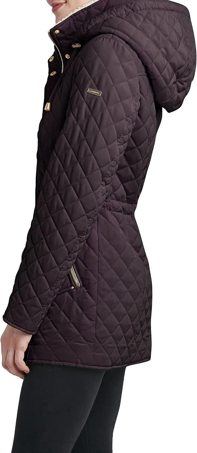 Laundry by Shelli Segal Women's 3/4 Quilted Faux Shearling Jacket with Hood
