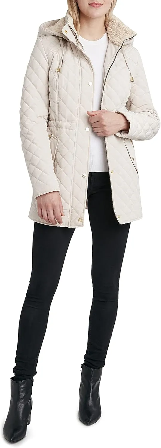 Laundry by Shelli Segal Women's 3/4 Quilted Faux Shearling Jacket with Hood