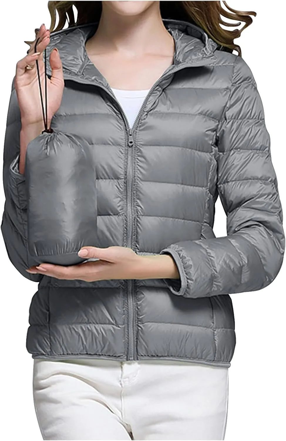 lcziwo Women's Winter Puffer Jacket Cropped Lightweight Zip up Hooded Quilted Jackets Water-Resistant Packable Winter Coat