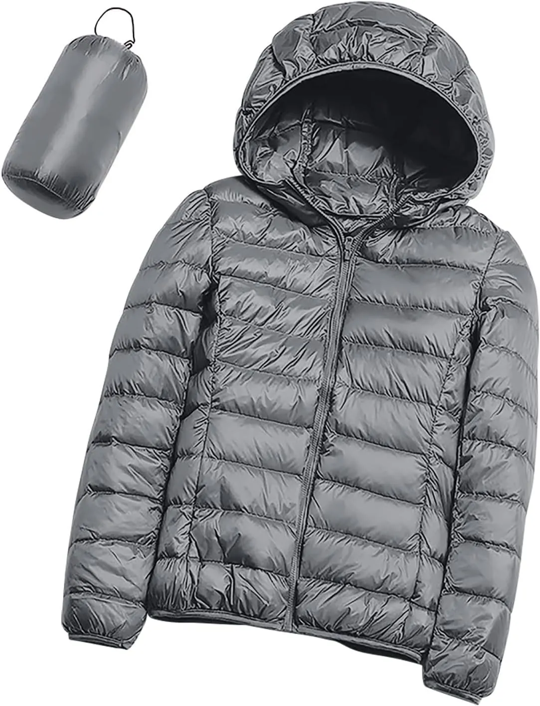lcziwo Women's Winter Puffer Jacket Cropped Lightweight Zip up Hooded Quilted Jackets Water-Resistant Packable Winter Coat