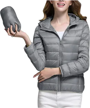 lcziwo Women's Winter Puffer Jacket Cropped Lightweight Zip up Hooded Quilted Jackets Water-Resistant Packable Winter Coat
