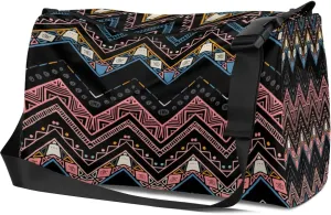Leather Sport Gym Bag Seamless Geometric Curves Weekender Bag for Women and Men Carry On Bag Tribal Printing Travel Duffel Bag