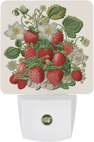 LED Energy Saving Plug in Night LightsStrawberry Embroidery Printed with Auto Dusk to Dawn Sensor for Bathroom, Hallway, Bedroom, Living Room