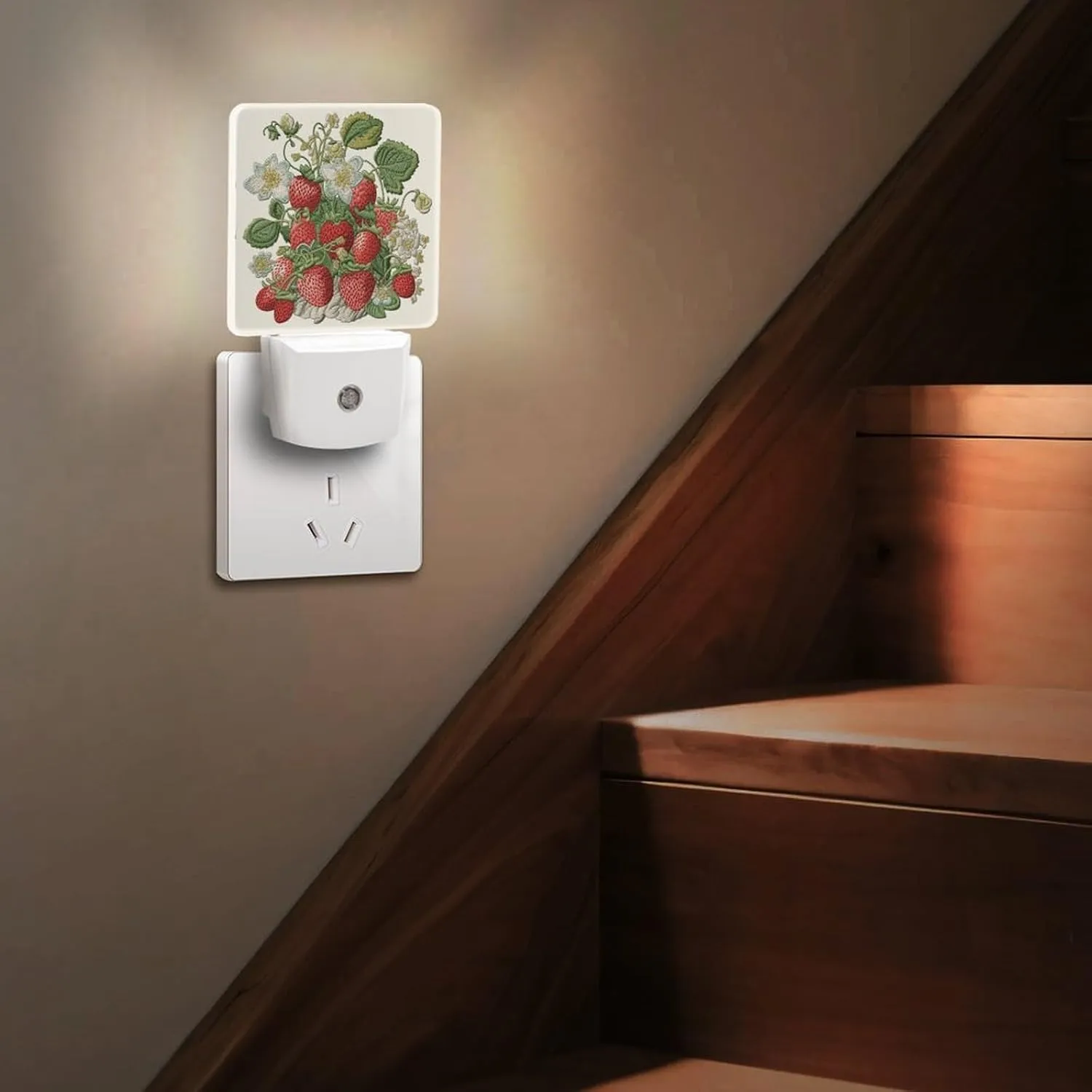 LED Energy Saving Plug in Night LightsStrawberry Embroidery Printed with Auto Dusk to Dawn Sensor for Bathroom, Hallway, Bedroom, Living Room