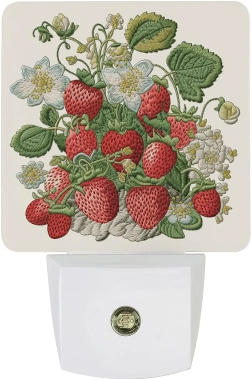 LED Energy Saving Plug in Night LightsStrawberry Embroidery Printed with Auto Dusk to Dawn Sensor for Bathroom, Hallway, Bedroom, Living Room
