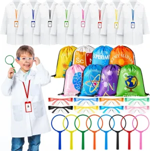 Lenwen 8 Sets Lab Coats for Kids Science Costume Experiment Kit with Unisex Kids Lab Coat Bulk Scientist Dress and Role Play Colorful Toys Gift for Boys Girls Cosplay School Birthday Party