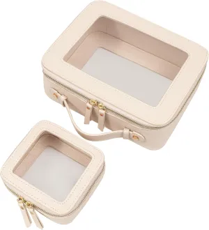 LETGO Clear Makeup Bags Set,TSA Approved Toiletry Bag with Zipper,Small Clear Comestic Bag Purse Travel Car Accessories for Women(Mini Large Beige)