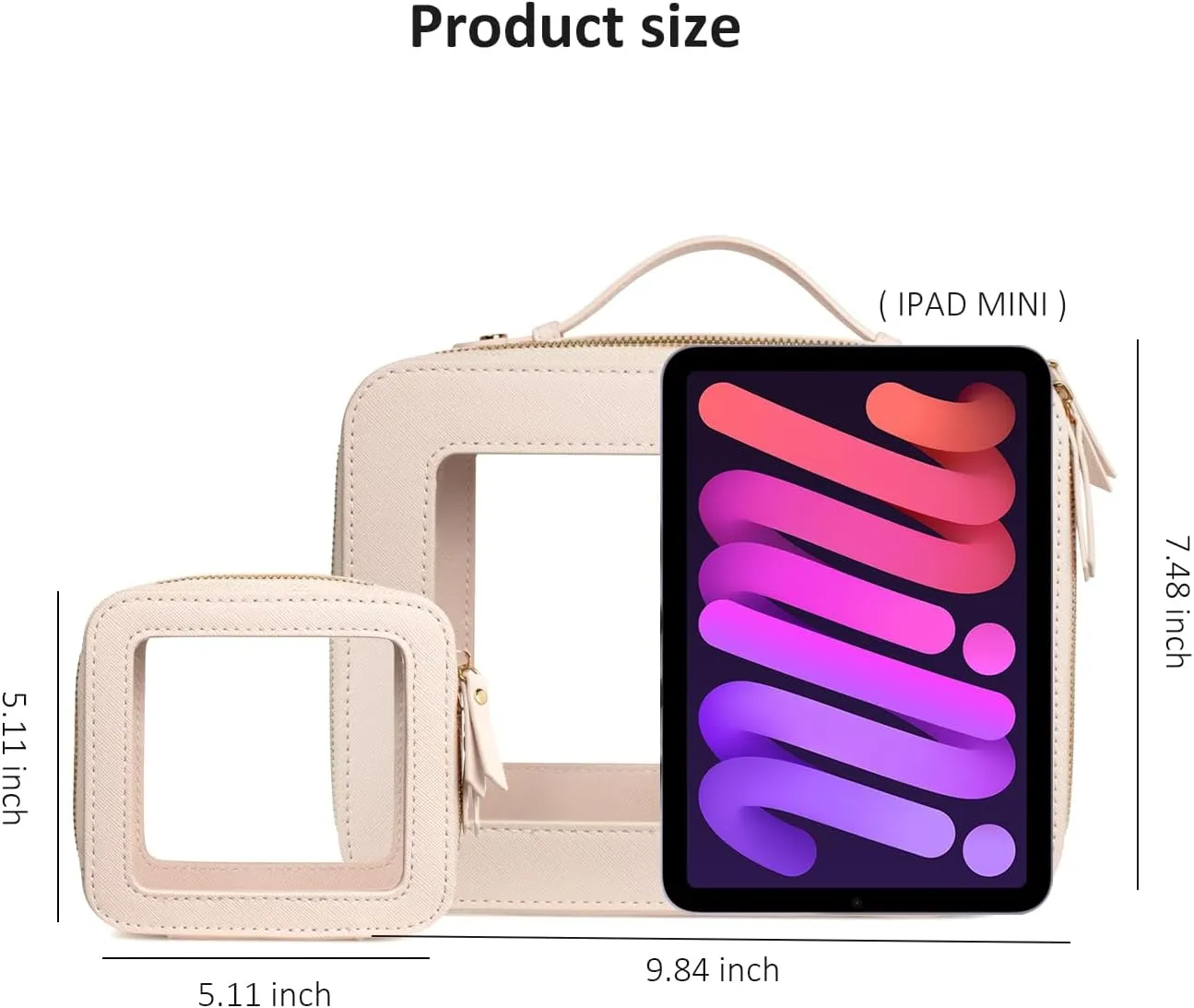 LETGO Clear Makeup Bags Set,TSA Approved Toiletry Bag with Zipper,Small Clear Comestic Bag Purse Travel Car Accessories for Women(Mini Large Beige)