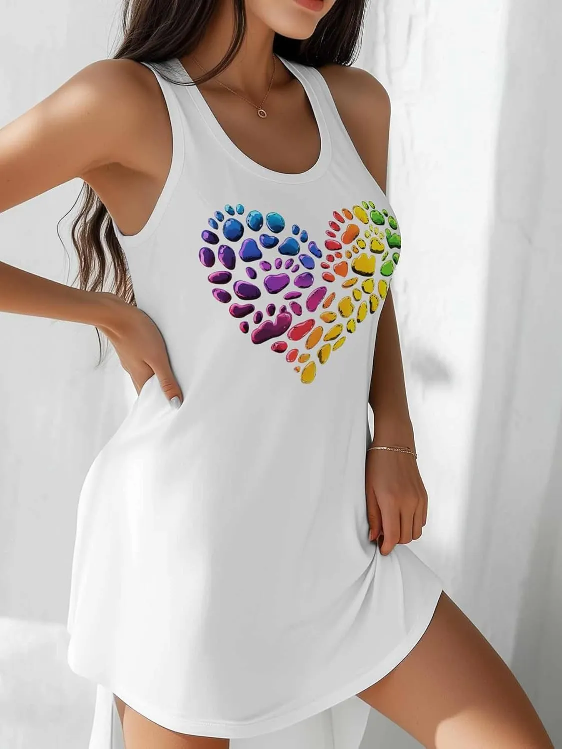 Libaoge Nightgowns for Women Colored Cobblestone Love Sleeveless Sleepwear Racerback Women's Nightgowns & Sleepshirts S-4XL