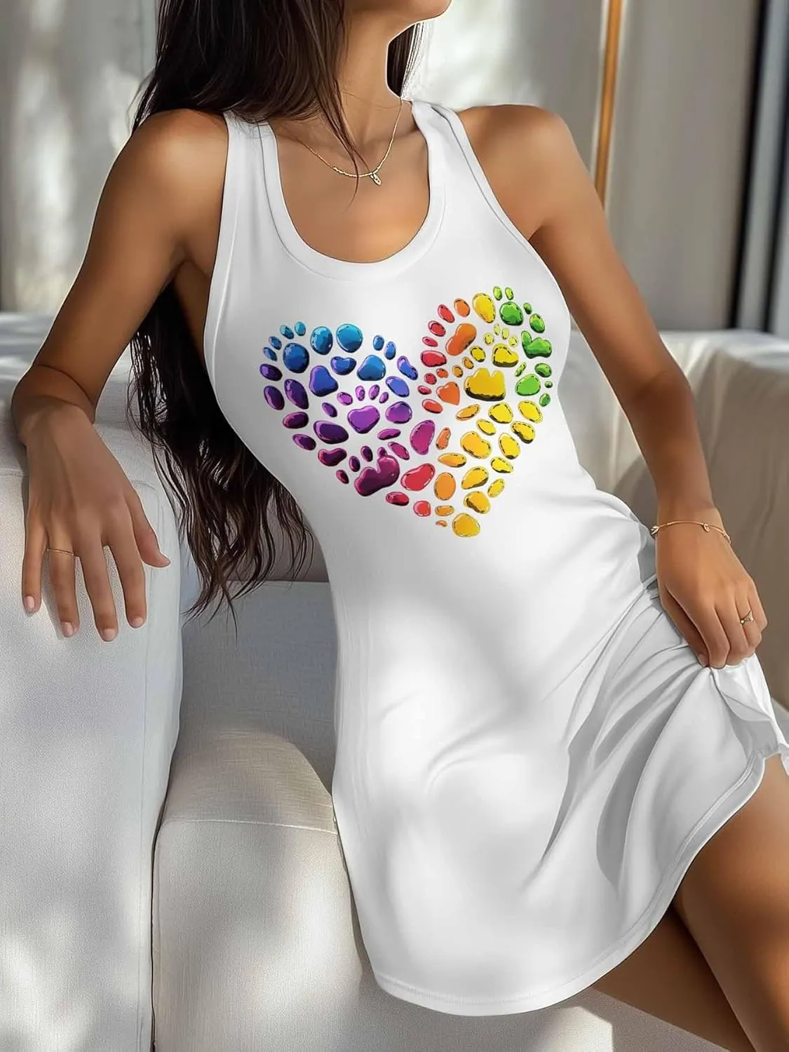 Libaoge Nightgowns for Women Colored Cobblestone Love Sleeveless Sleepwear Racerback Women's Nightgowns & Sleepshirts S-4XL