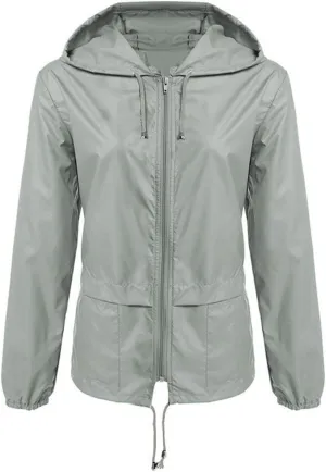 Lightweight Rain Jacket Women Hooded Windproof Rain Coats Packable Zip Up Solid Color Active Outdoor Travel Jacket