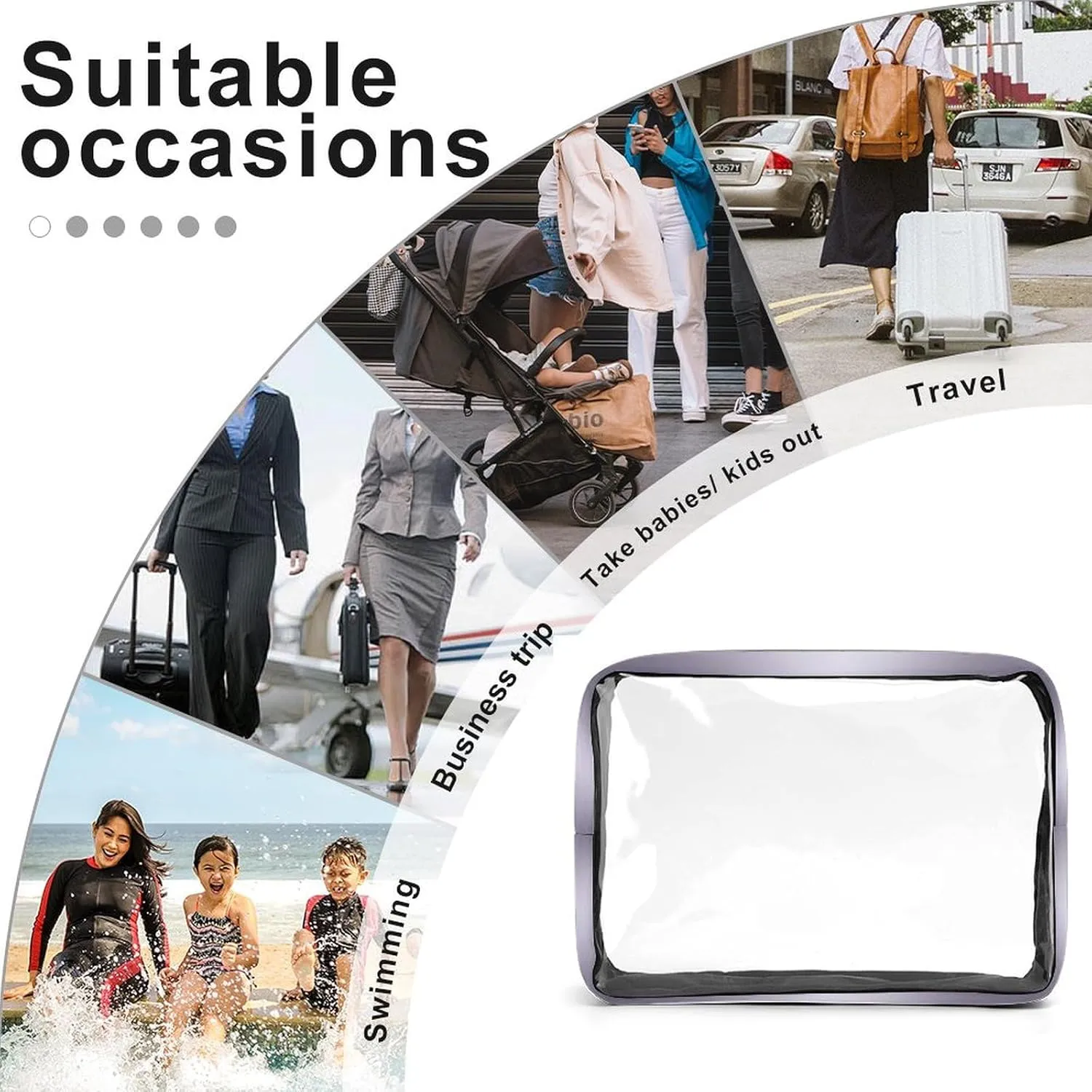 Lilac Shimmer Sparkle Flutter Butterfly Transparent Storage Bag, 5-piece Makeup Bag Set White-style