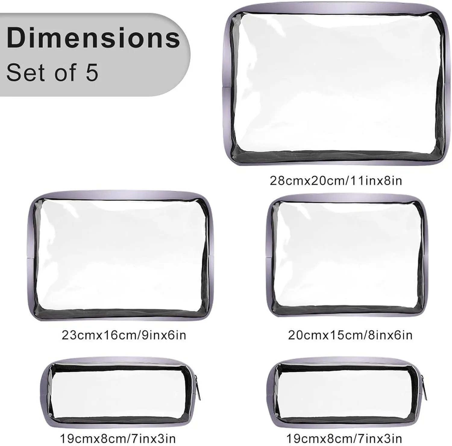 Lilac Shimmer Sparkle Flutter Butterfly Transparent Storage Bag, 5-piece Makeup Bag Set White-style